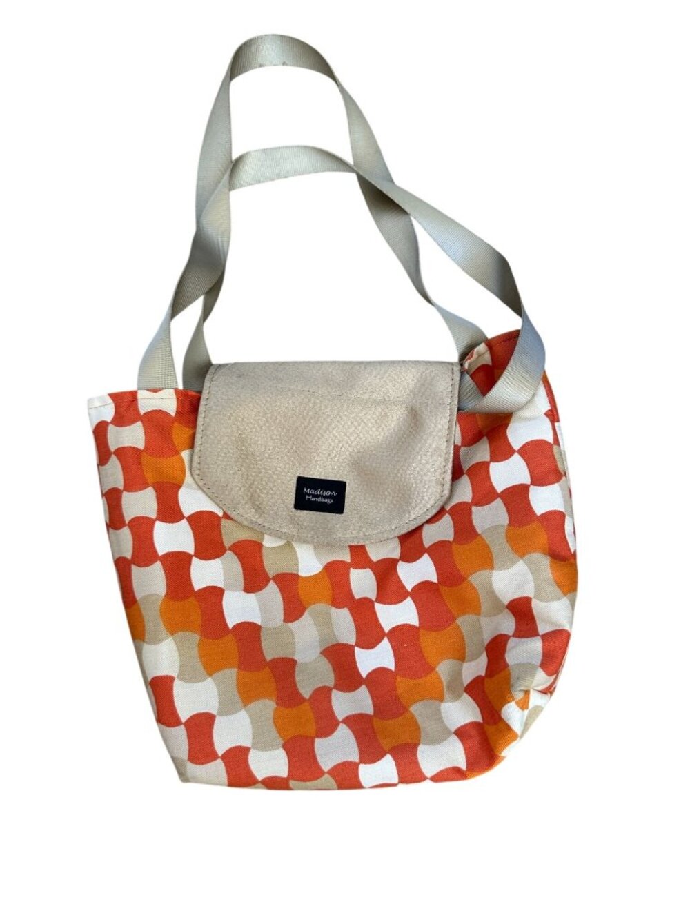 Madison Handbags Retro Orange Tote Bag With Flap & Dual Straps Sewn In USA